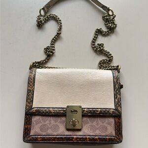 Coach Cream and Brown Leather Chain Crossbody Bag